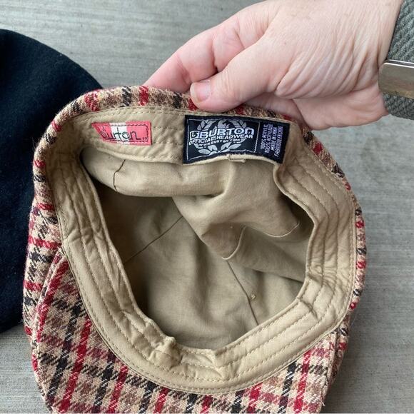 Lot of 2 paperboy hats docker black and red and tan plaid Burton hat vintage - Picture 5 of 12